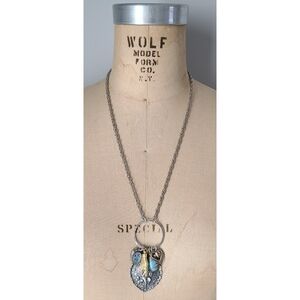 Silver Large Vintage Charm Ring Necklace with Cardinal